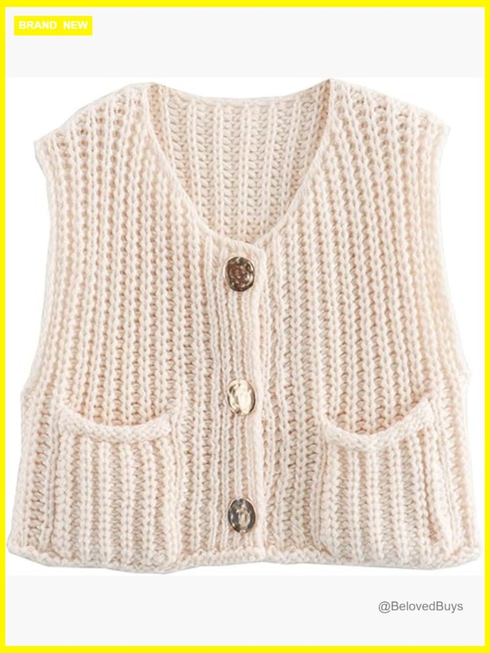 Sleeveless Crop Knit Cardigan Vest with Gold Buttons